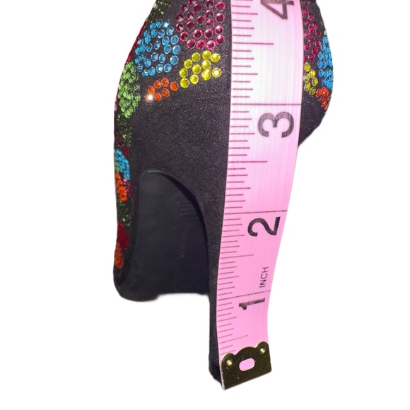 Black with multi colored rhinestones petite heels - Picture 6 of 11